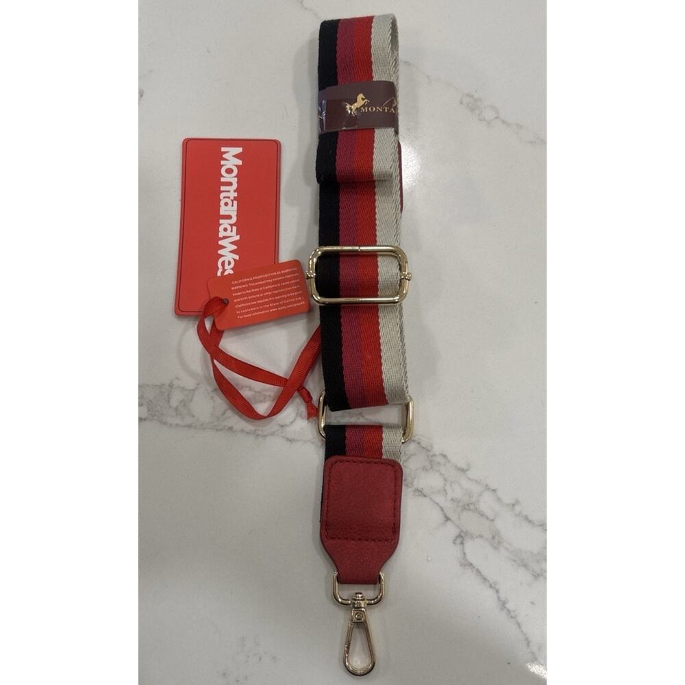 NWT Mountain West Black Pink Tan Striped Adjustable Long Bag Strap Gold Hardware